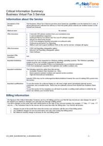 Critical Information Summary: Business Virtual Fax 5 Service Information about the Service Description of the Service