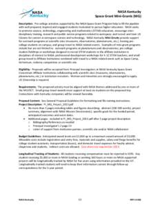 NASA Kentucky Space Grant Consortium 2013 Request for Proposals