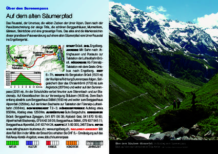 Über den Surenenpass  Auf dem alten Säumerpfad Das Reusstal, der Urnersee, die wilden Zacken der Urner Alpen. Dann nach der Passüberschreitung der eisige Titlis, die schönen Berggasthäuser, Murmeltiere, Gämsen, Ste