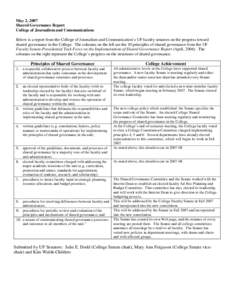 May 2, 2007 Shared Governance Report College of Journalism and Communications Below is a report from the College of Journalism and Communication’s UF faculty senators on the progress toward shared governance in the Col