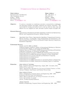 Curriculum Vitae of Arindam Pal Work Address Innovation Labs, TCS Research Tata Consultancy Services Kolkata – West Bengal, India