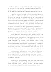 S for S and SJ speak on the application for temporary relief in relation to the judicial review on foreign domestic helpers' right of abode in HK