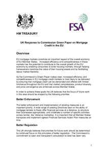 UK Response to Commission Green Paper on Mortgage Credit in the EU