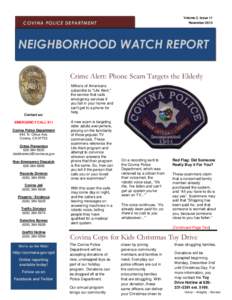 Volume 2, Issue 11 November 2013 COVINA POLICE DEPARTMENT  NEIGHBORHOOD WATCH REPORT