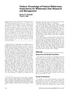 Visitors’ Knowledge of Federal Wilderness: Implications for Wilderness User Research and Management Karen S. Hockett Troy E. Hall