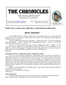 The Chronicles Lutheran Church of the Resurrection RR 12 & Spoke Hill Rd P.O. Box 1087 Wimberley, Texas[removed]Web page: www.welcometonewlife.org E-mail: [removed]