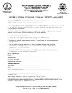 ARLINGTON COUNTY, VIRGINIA OFFICE OF COMMISSIONER OF REVENUE PERSONAL PROPERTY TAX DIVISION 2100 CLARENDON BOULEVARD, SUITE 218 ARLINGTON, VA 22201