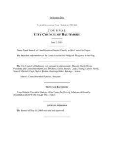 FIFTEENTH DAY FOURTH COUNCILMANIC YEAR – SESSION OFJOURNAL CITY COUNCIL OF BALTIMORE June 2, 2003