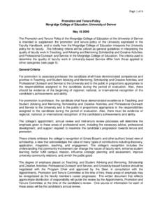 Page 1 of 6  Promotion and Tenure Policy Morgridge College of Education, University of Denver May[removed]The Promotion and Tenure Policy of the Morgridge College of Education of the University of Denver