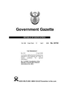Constitution of the Republic of south Africa Second Amendment Act [No. 3 of 2003]
