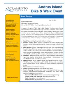 Andrus Island Bike & Walk Event News Release May 14, 2014  Sacramento County