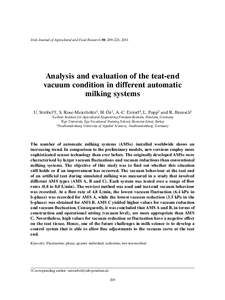 Irish Journal of Agricultural and Food Research 50: 209–221, 2011  Analysis and evaluation of the teat-end vacuum condition in different automatic milking systems U. Ströbel1†, S. Rose-Meierhöfer1, H. Öz2, A.-C. E