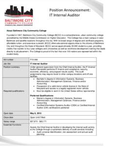 Business / Internal audit / Audit committee / Audit / Information technology audit / Institute of Internal Auditors / External auditor / Certified Information Systems Auditor / Baltimore City Community College / Auditing / Accountancy / Risk