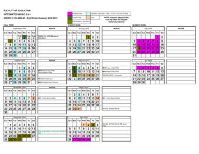 FACULTY OF EDUCATION INTEGRATED MUSIC 3 & 4 Practicum Days  Education Class Days - INT3 & 4 in Fall, only INT3 in Winter