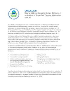 CHECKLIST:  How to Address Changing Climate Concerns in an Analysis of Brownfield Cleanup Alternatives (ABCA)