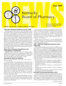 June[removed]Kentucky Board of Pharmacy Spindletop Administration Building 2624 Research Park Dr, Suite 302