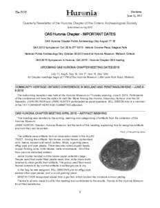 The POT  Newsletter June 21, 2013  Quarterly Newsletter of the Huronia Chapter of the Ontario Archaeological Society