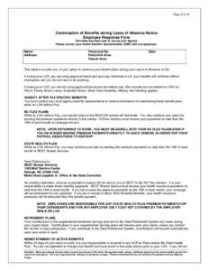 Page 1 of 4  Continuation of Benefits during Leave of Absence Notice Employee Response Form This letter has been sent to you by your Agency. Please contact your Health Benefits Representative (HBR) with any questions.