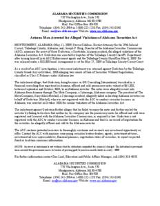 ALABAMA SECURITIES COMMISSION 770 Washington Ave., Suite 570 Montgomery, Alabama[removed]Mail: Post Office Box[removed]Telephone: ([removed]or[removed]Fax: ([removed]Email: [removed] Website: