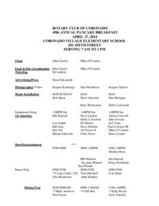 ROTARY CLUB OF CORONADO 49th ANNUAL PANCAKE BREAKFAST APRIL 27, 2014 CORONADO VILLAGE ELEMENTARY SCHOOL 201 SIXTH STREET SERVING 7 AM TO 1 PM