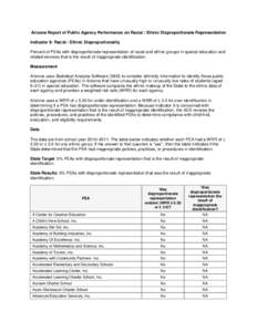 Arizona Report of Public Agency Performance on Racial / Ethnic Disproportionate Representation Indicator 9: Racial / Ethnic Disproportionality Percent of PEAs with disproportionate representation of racial and ethnic gro