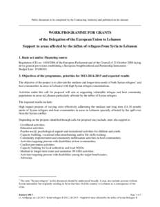 Public document to be completed by the Contracting Authority and published on the internet  WORK PROGRAMME FOR GRANTS of the Delegation of the European Union to Lebanon Support to areas affected by the influx of refugees