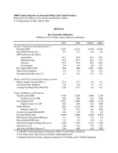 2000 Country Reports on Economic Policy and Trade Practices Released by the Bureau of Economic and Business Affairs U.S. Department of State, March 2001 BOLIVIA Key Economic Indicators