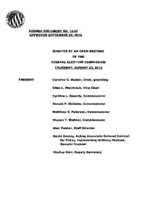 AGENDA DOCUMENT NO[removed]APPROVED SEPTEMBER 20,2012 MINUTES OF AN OPEN MEETING OF THE FEDERAL ELECTION COMMISSION