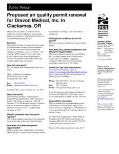 Public Notice  Public Noti Proposed air quality permit renewal for Dravon Medical, Inc. in