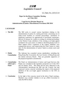 立法會 Legislative Council LC Paper No. LS51[removed]Paper for the House Committee Meeting on 9 May 2014 Legal Service Division Report on