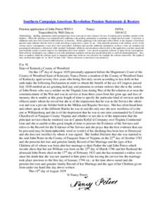 Southern Campaign American Revolution Pension Statements & Rosters Pension application of John Peters W8511 Transcribed by Will Graves Nancy