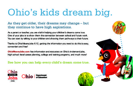 Ohio’s kids dream big. As they get older, their dreams may change – but they continue to have high aspirations. As a parent or teacher, you are vital in helping your children’s dreams come true. One of your jobs is