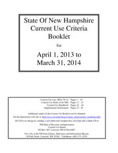 State Of New Hampshire Current Use Criteria Booklet for  April 1, 2013 to