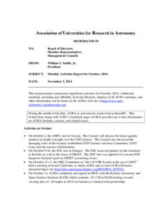 Association of Universities for Research in Astronomy MEMORANDUM TO: Board of Directors Member Representatives