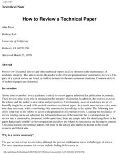 paper.review  Technical Note How to Review a Technical Paper Alan Meier