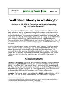 Election Cycle March 18, 2015  Wall Street Money in Washington
