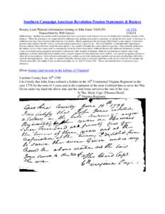 Southern Campaign American Revolution Pension Statements & Rosters Bounty Land Warrant information relating to John Jones VAS1291 Transcribed by Will Graves vsl 2VA[removed]