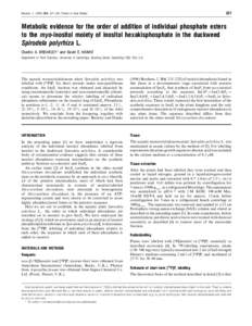 227  Biochem. J[removed], 227–233 (Printed in Great Britain) Metabolic evidence for the order of addition of individual phosphate esters to the myo-inositol moiety of inositol hexakisphosphate in the duckweed