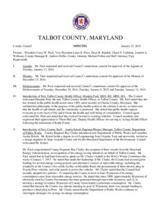 TALBOT COUNTY, MARYLAND County Council MINUTES  January 13, 2015