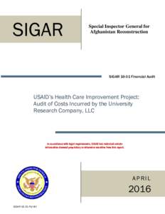 SIGAR  Special Inspector General for Afghanistan Reconstruction  SIGARFinancial Audit