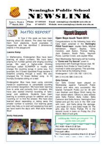 Nemingha Public School  NEWSLINK Term 1, Week 6 7th March, 2014