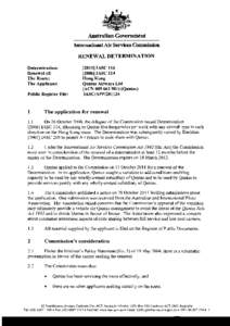 Australian Government  International Air Services Commission RENEWAL DETERMINATION Determination: Renewal of: