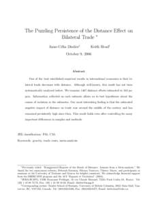 The Puzzling Persistence of the Distance Effect on Bilateral Trade ∗ Anne-C´elia Disdier† Keith Head‡