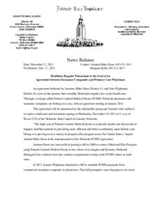 News Release Date: December 17, 2013 For Release: Dec. 17, 2013 Contact: Senator Mike Gloor, [removed]Margaret Kohl, [removed]