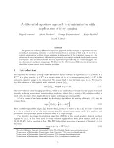 A differential equations approach to l1-minimization with applications to array imaging Miguel Moscoso∗ Alexei Novikov†
