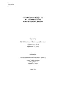 Final Version  Total Maximum Daily Load for Total Phosphorus Lake Okeechobee, Florida