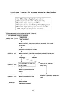Application Procedure for Summer Session in Asian Studies  <Four different types of application procedures> 1. Direct payment by the student to Sophia University 2. Payment to Sophia University from CIEE 3. Exemption of 