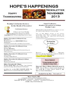 HOPE’S HAPPENINGS  Newsletter November 2013