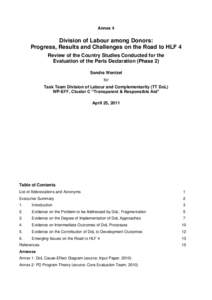 Annex 4  Division of Labour among Donors: Progress, Results and Challenges on the Road to HLF 4 Review of the Country Studies Conducted for the Evaluation of the Paris Declaration (Phase 2)