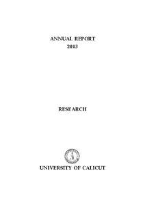 ANNUAL REPORT 2013 RESEARCH  UNIVERSITY OF CALICUT